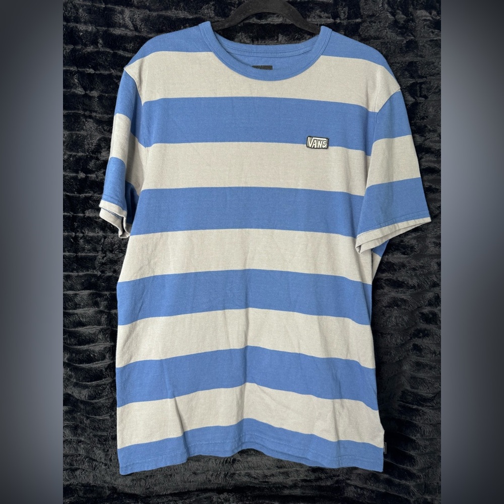 Vans Men's Blue and White Striped Tee